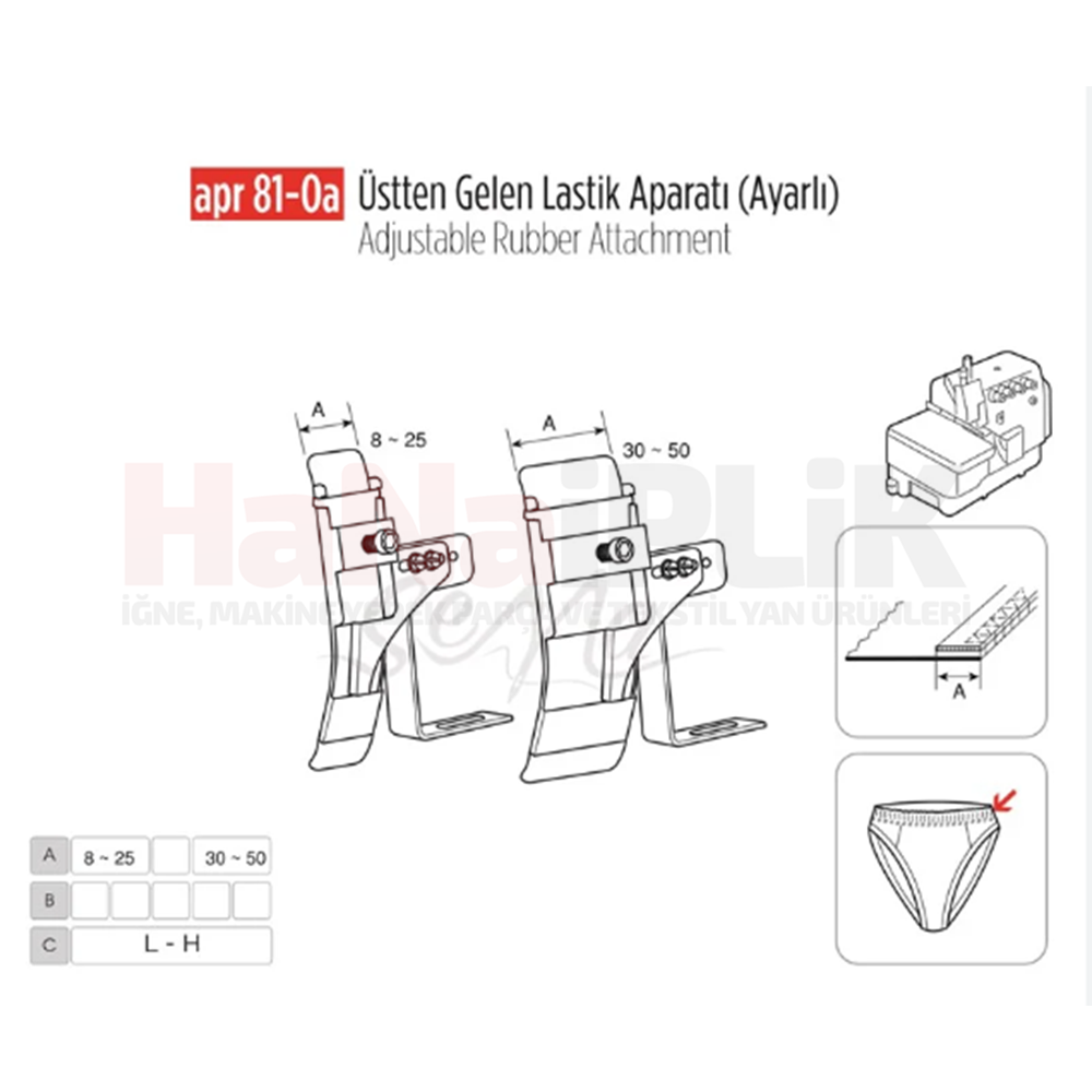 Overlok Üstten Gelen Lastik Apara Ayarlı 5mm