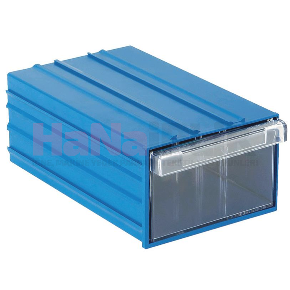 Plastik Şeffaf Çekmeceli Kutu Mavi Set120 (E/B/Y) : 123 x 200 x 80 mm