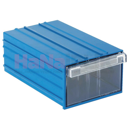 Plastik Şeffaf Çekmeceli Kutu Mavi Set120 (E/B/Y) : 123 x 200 x 80 mm